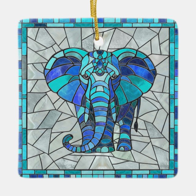 Blue Elephant mosaic art Ceramic Ornament (Front)