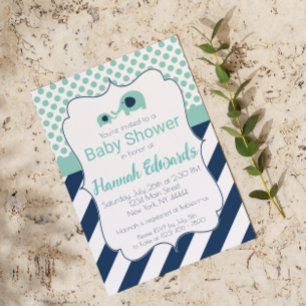 Blue Elephant Mum and Baby Shower Invitation