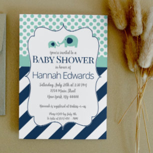 Blue Elephant Mum and Baby Shower Invitation