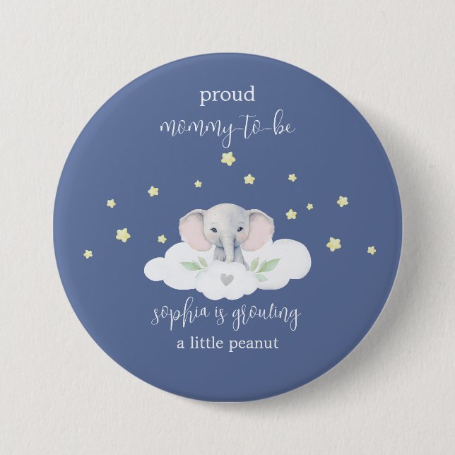 Blue Elephant Mummy to Be Baby Shower  7.5 Cm Round Badge (Front)