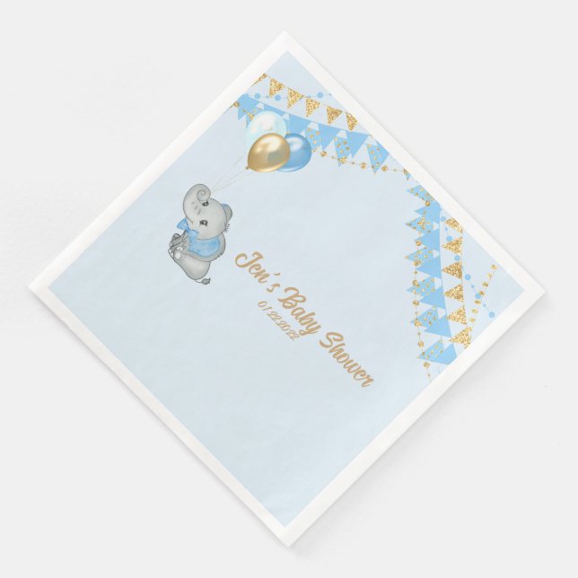 Blue Elephant Napkin Baby shower (Corner)