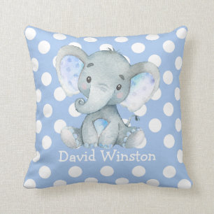 Blue Elephant Nursery Decor Personalised Baby Boy Cushion