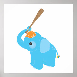 Blue Elephant Nursery Wall Art Print