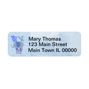 Blue Elephant Oh Boy Baby Shower Label Art