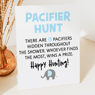 Blue Elephant Pacifier Hunt Baby Shower Game Sign