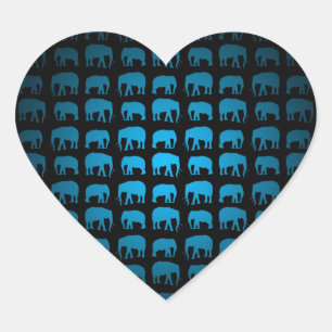 Blue Elephant Pattern Heart Sticker