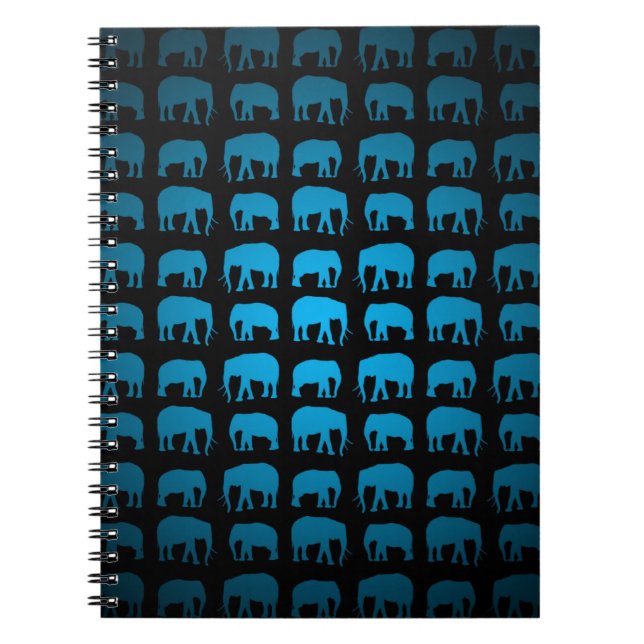 Blue Elephant Pattern Spiral Notebook (Front)