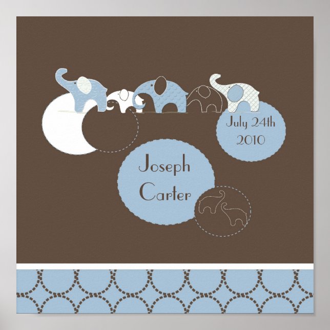 Blue Elephant Personalised Room Poster (Front)