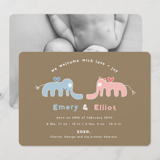 Blue Elephant Photo Baby Boy Birth Announcement