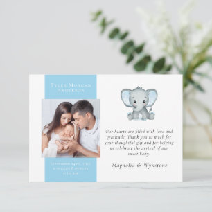 Blue Elephant Photo New Baby Thank You Card