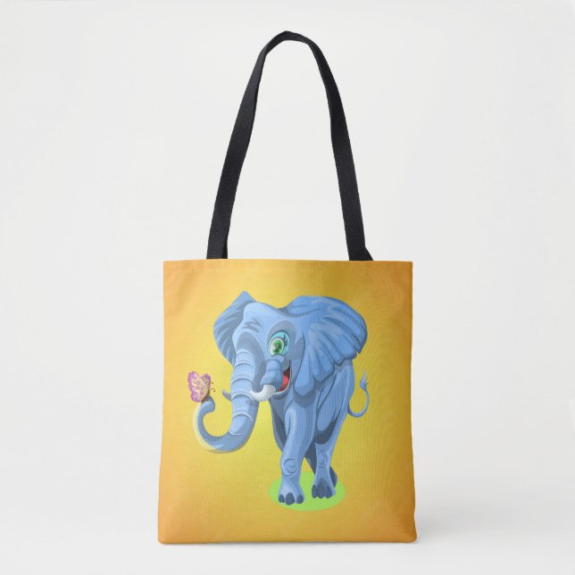 Blue Elephant Playing with Butterfly-44644 Tote Bag (Front)