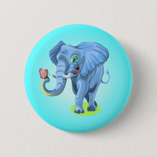 Blue Elephant Playing With Butterfly 6 Cm Round Badge