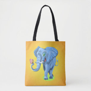 Blue Elephant Playing With Butterfly Tote Bag