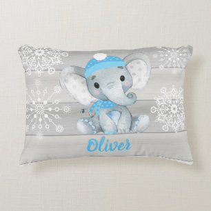 Blue  elephant snowflake grey Custom name Pillow