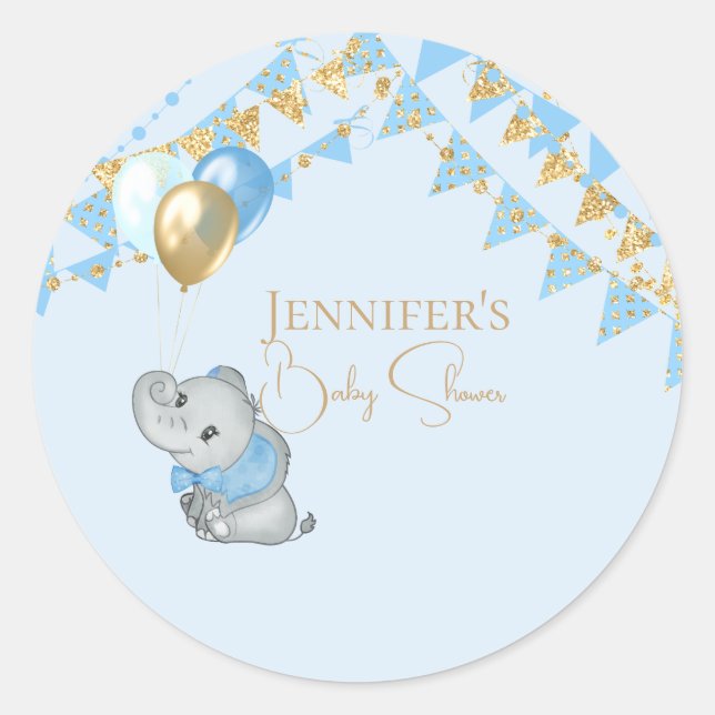 Blue Elephant Sticker Baby shower Favours (Front)