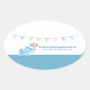 Blue elephant stripes birthday oval stickers