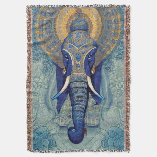 Blue Elephant Throw Blanket (Front Vertical)