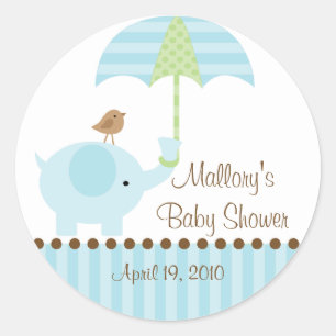 Blue Elephant Umbrella Baby Shower Sticker