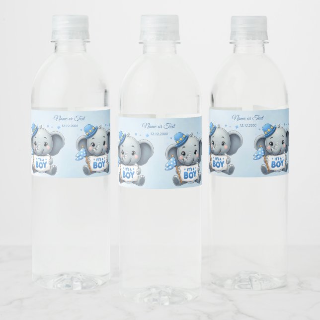 Blue Elephant Water Bottle Label (Bottles)