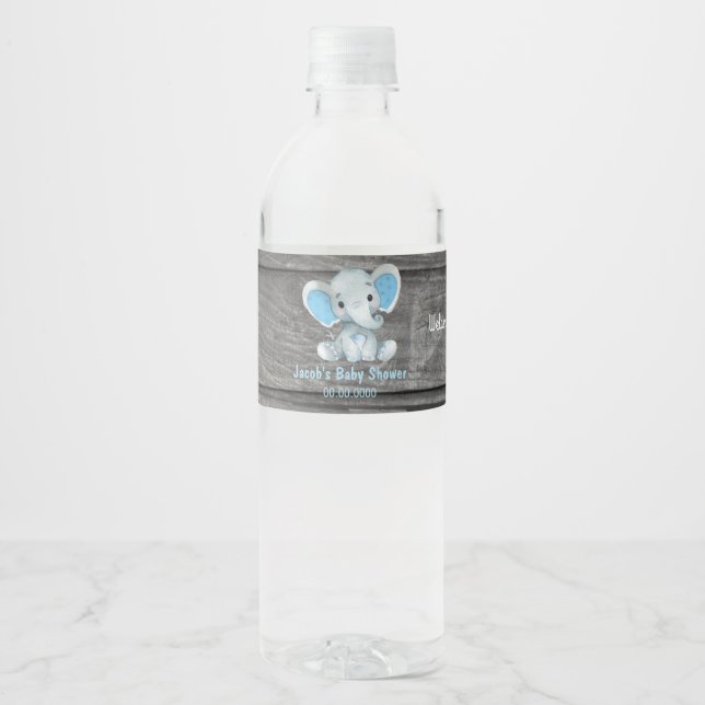 Blue Elephant water bottle label for boy (Front)