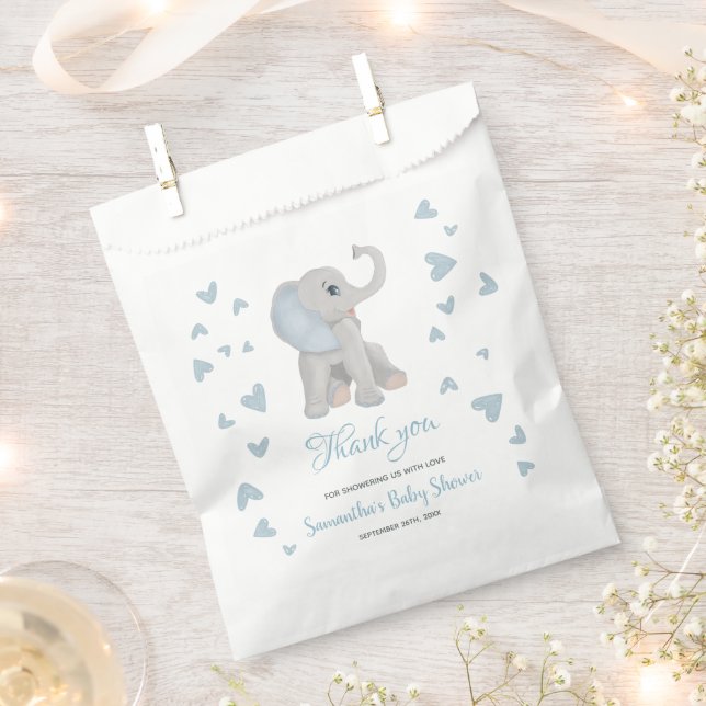Blue Elephant Watercolor Boy Baby Shower Favour Bags (Clipped)