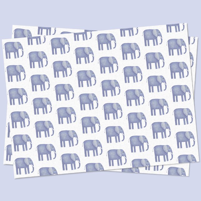 Blue Elephant Watercolor Tissue Paper (Blue watercolor elephant pattern tissue paper)