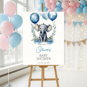 Blue Elephant Welcome Sign, Blue Elephant Baby  Poster