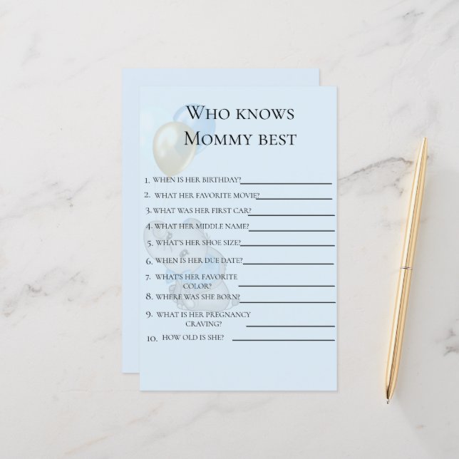 Blue Elephant Who Knows Mummy Best Babyshower game (Front/Back In Situ)