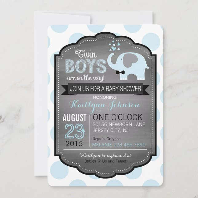 Blue Elephant with Bow-tie Baby Shower Invitation (Front)
