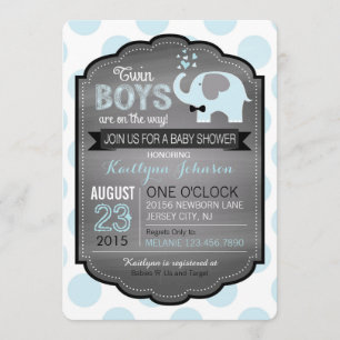 Blue Elephant with Bow-tie Baby Shower Invitation