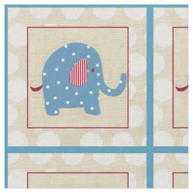 Blue Elephant with White Polka Dots Fabric (Close Up)