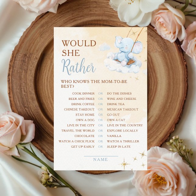 Blue Elephant Would She Rather Baby Shower Game (Creator Uploaded)