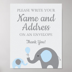 Blue Elephant Write Your Name Address on Envelope Poster