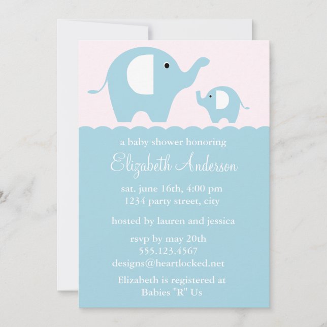 Blue Elephants Baby Shower Invitation (Front)