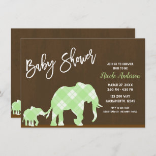 Blue Elephants Brown Trendy Modern Baby Shower Invitation