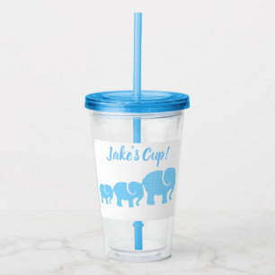 Blue Elephants Illustration with Customisable Name Acrylic Tumbler