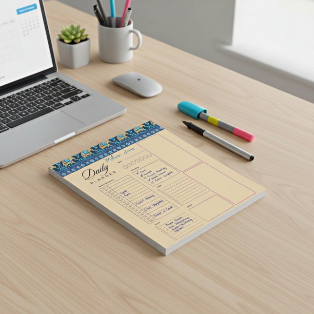 Blue elephants personalised daily  planner notepad (Creator Uploaded)