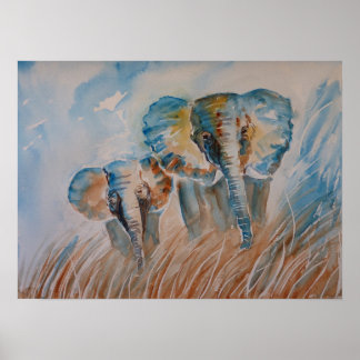 Blue Elephants Poster