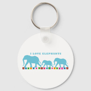 Blue Elephants Walking Key Ring