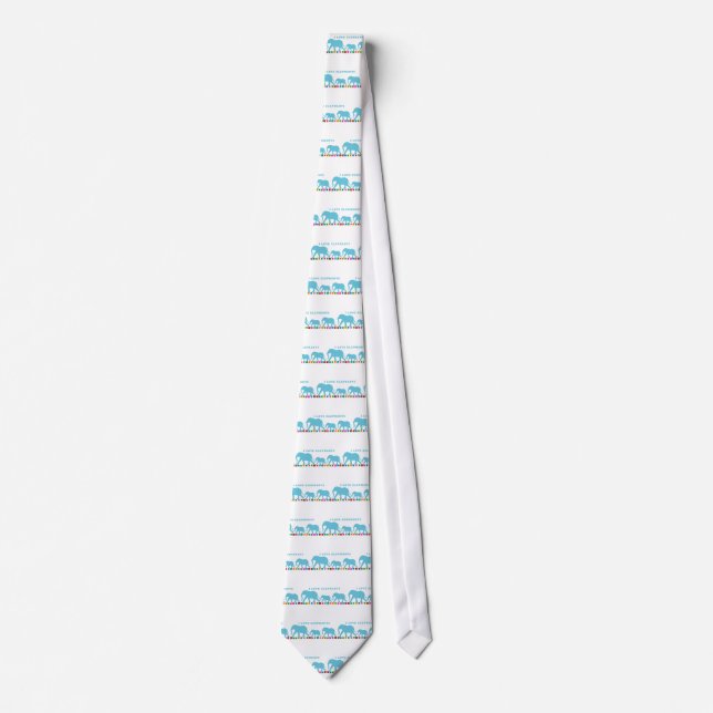 Blue Elephants Walking Tie (Front)