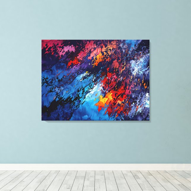 Blue Ember Blue Red Contemporary Abstract Art Canvas Print (Insitu(Wood Floor))