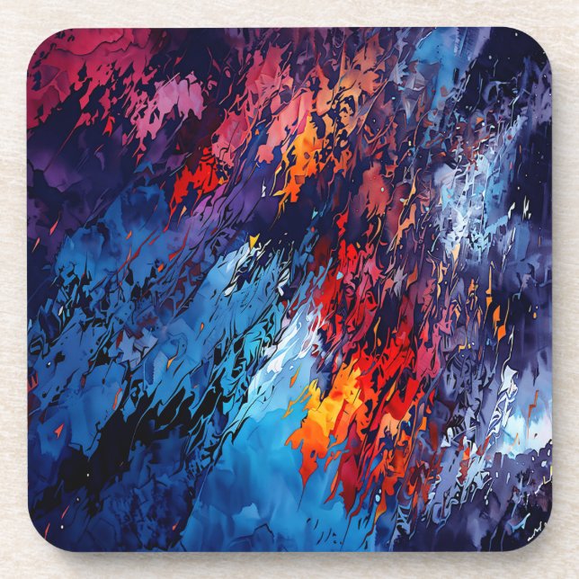 Blue Ember Blue Red Contemporary Abstract Art Coaster (Front)