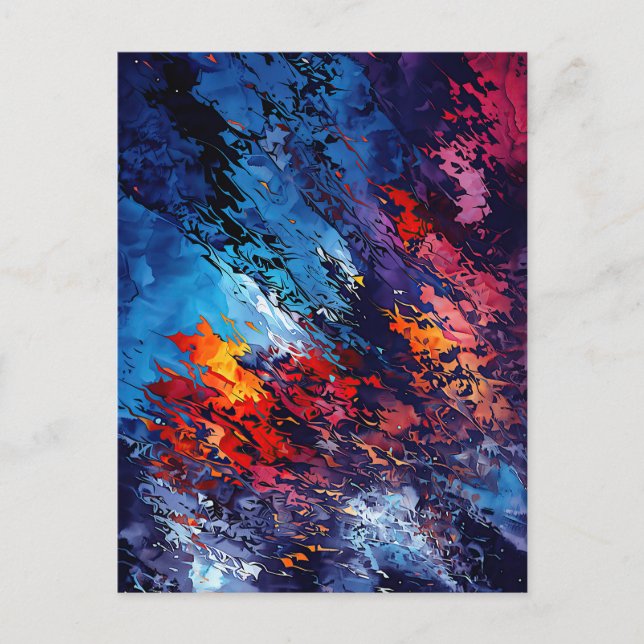 Blue Ember Blue Red Contemporary Abstract Art Postcard (Front)