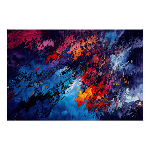 Blue Ember Blue Red Contemporary Abstract Art Poster