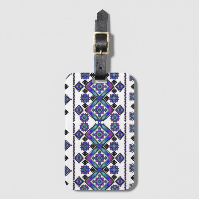 Blue Embroidery Luggage Tag (Front Vertical)