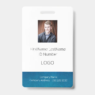 Blue Employee ID Badge with Barcode