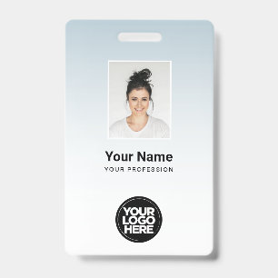 Blue Employee Photo Bar Code Logo Name Gradient ID Badge