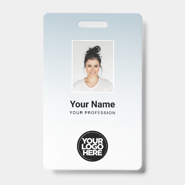 Blue Employee Photo Bar Code Logo Name Gradient ID Badge (Front)