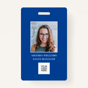Blue Employee Photo ID Logo QR Code Badge ID Badge