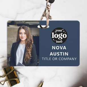 Blue Employee Photo ID With QR Code Business Logo ID Badge